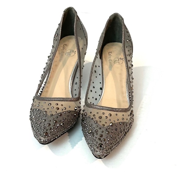 Bedazzled mesh gunmetal 2” kitten heels - Picture 3 of 12